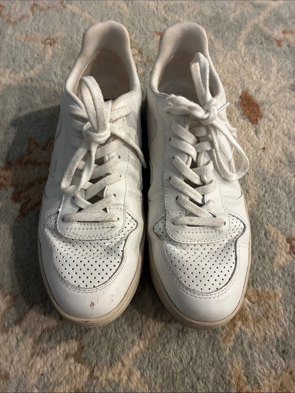 Veja White Leather Sneakers with Perforated Toe